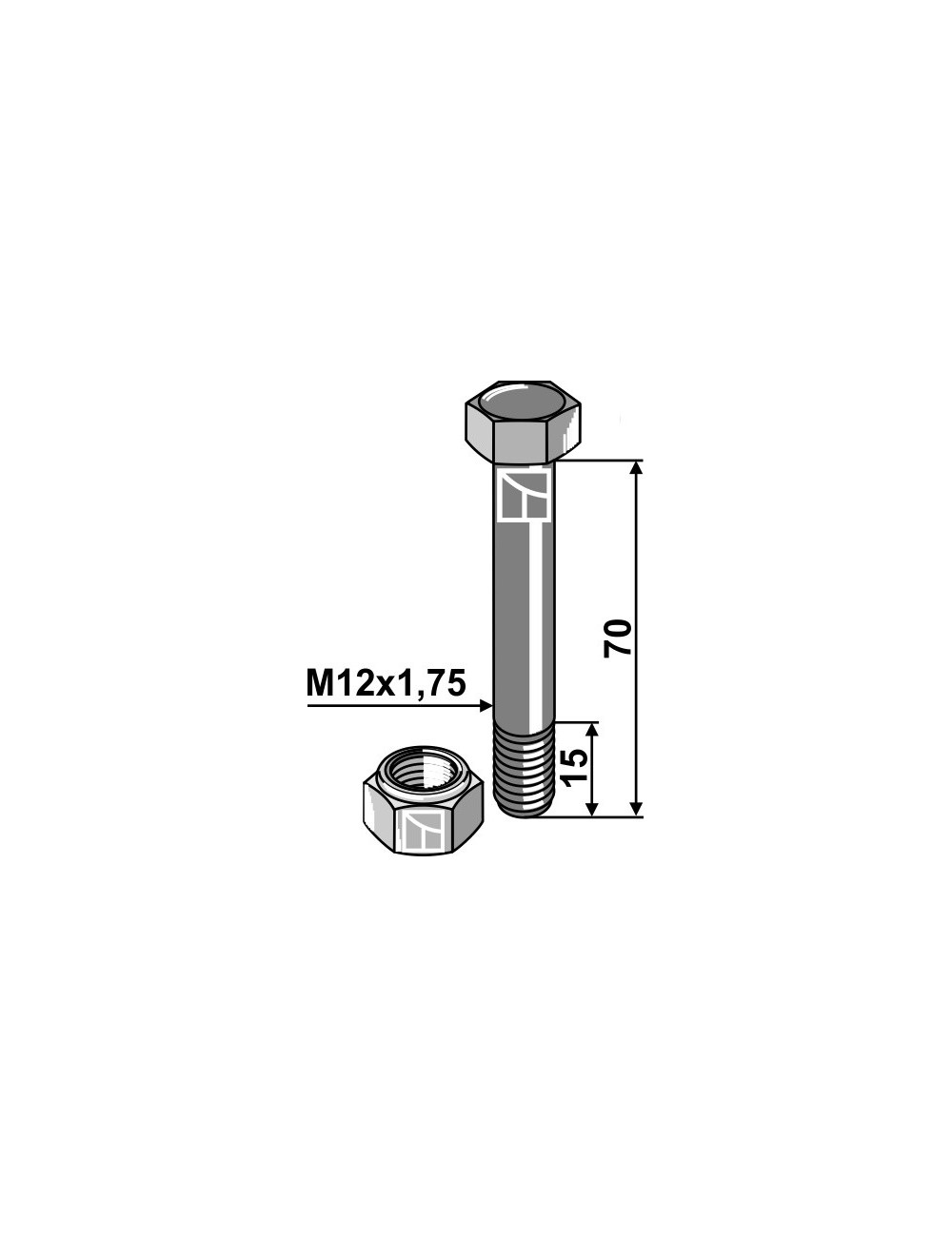 Boulon de sûreté M12 avec écrou à freinage interne