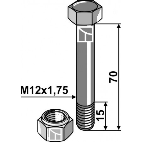 Boulon de sûreté M12 avec écrou à freinage interne
