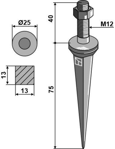 Dent de herse en acier au bore avec collet carré