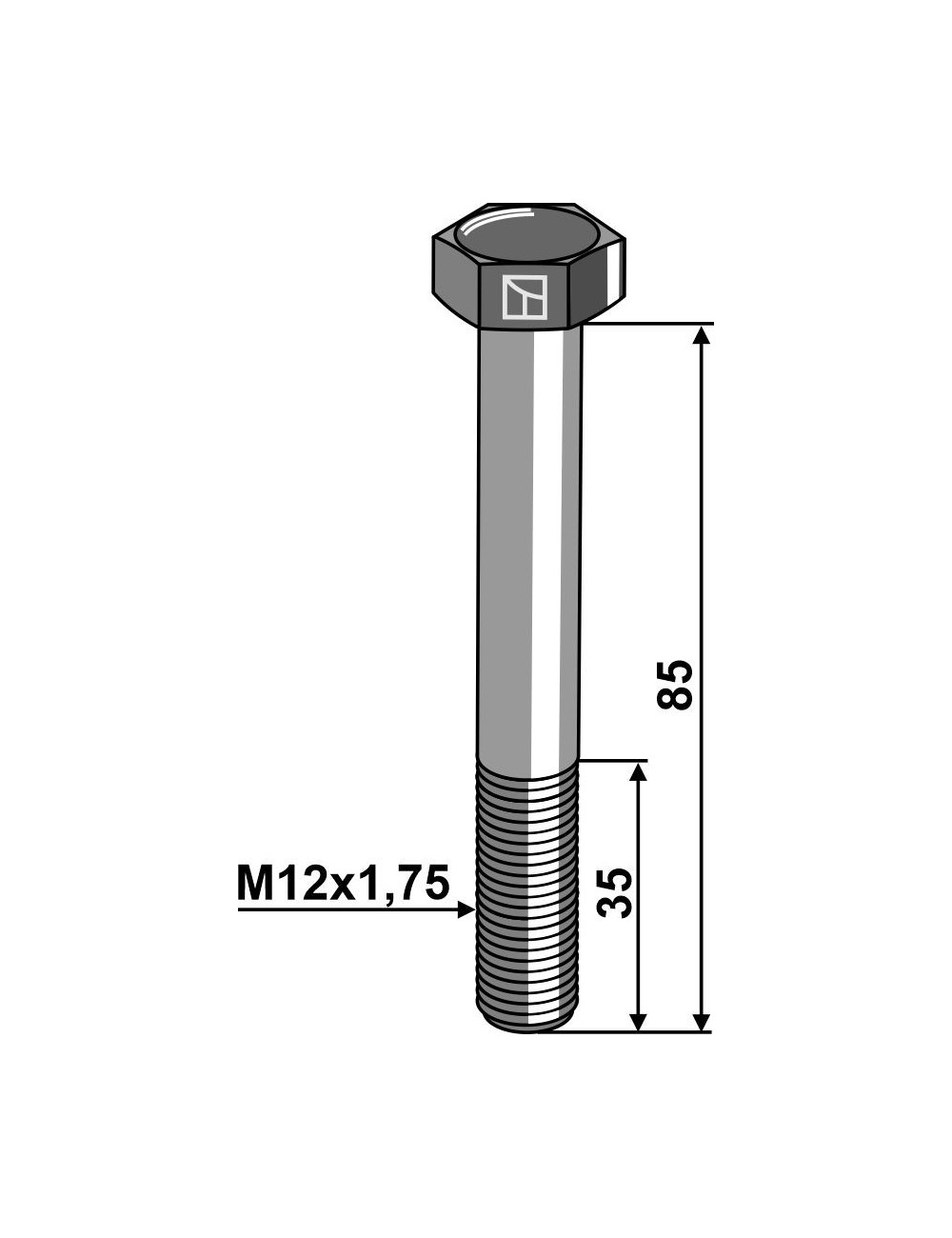 Boulon à tête hexagonale M12 sans écrou