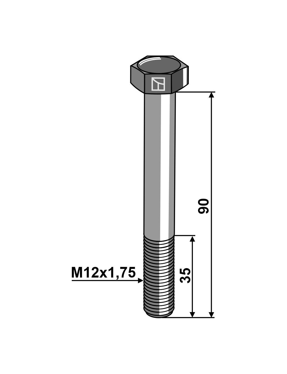 Boulon à tête hexagonale M12 sans écrou