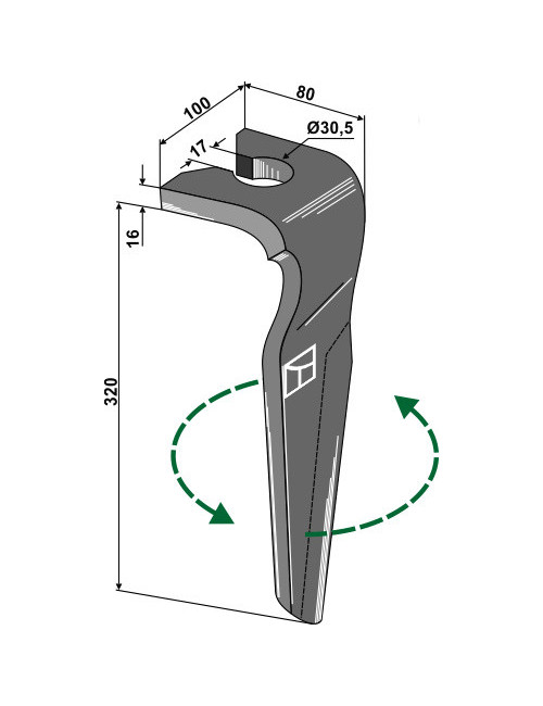 Dent pour herses rotatives, modèle gauche
