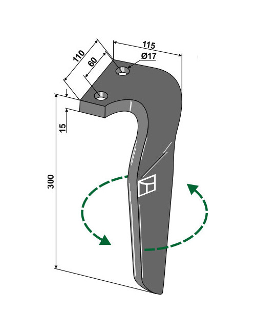 Dent pour herses rotatives, modèle gauche