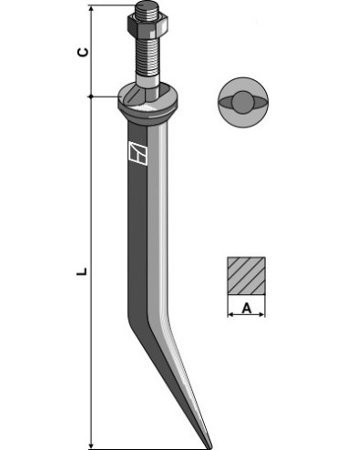 Sead harrow tooth en acier au bore, collet ovale en travers du sens de la marche