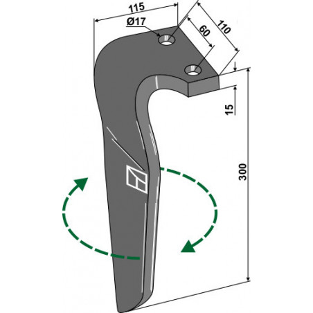 Dent pour herses rotatives, modèle droit