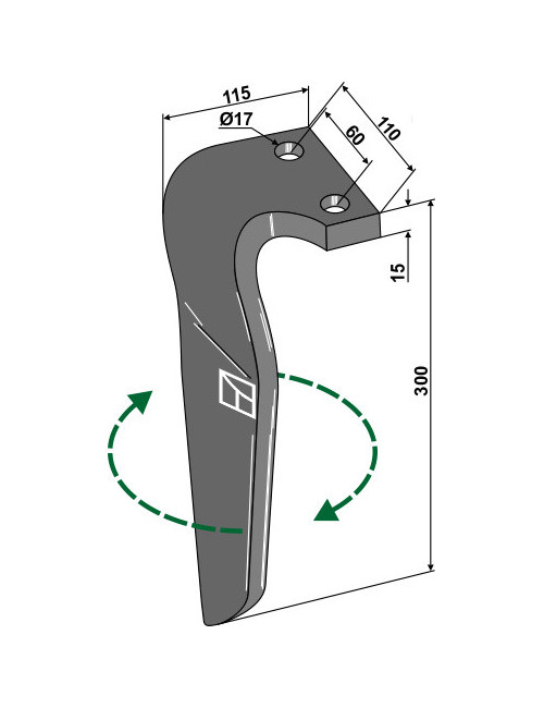 Dent pour herses rotatives, modèle droit