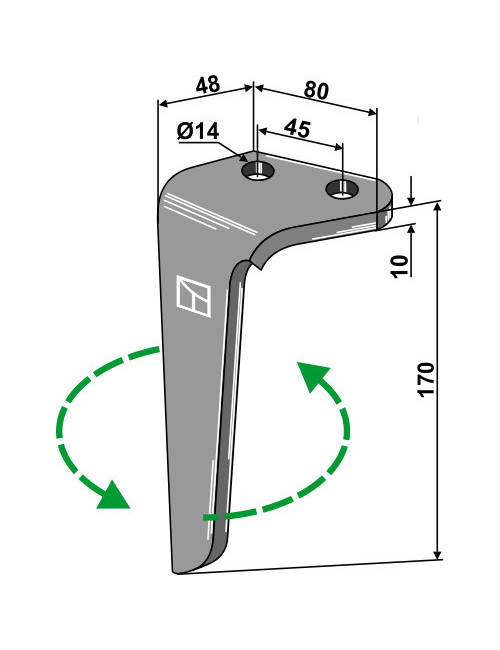 Dent pour herses rotatives, modèle gauche