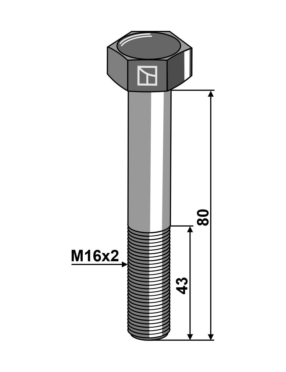 Boulon à tête hexagonale M16 sans écrou