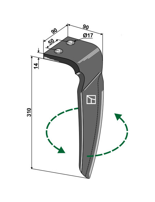 Dent pour herses rotatives, modèle gauche