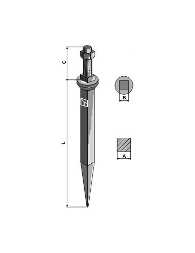Dent de herse en acier au bore avec collet carré