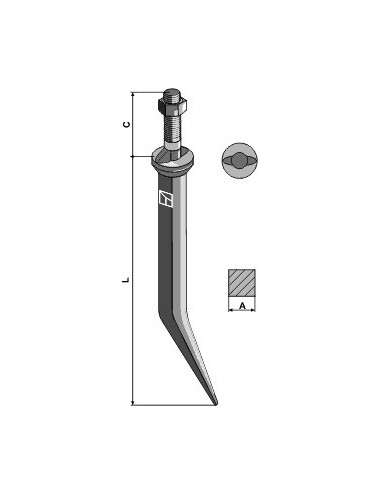 Dent de herse à semaille en acier au bore, collet ovale en travers du sens de la marche