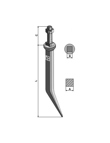 Dent de herse en acier au bore avec collet carré