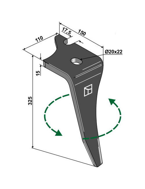 Dent pour herses rotatives, modèle gauche