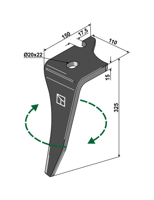 Dent pour herses rotatives, modèle droit