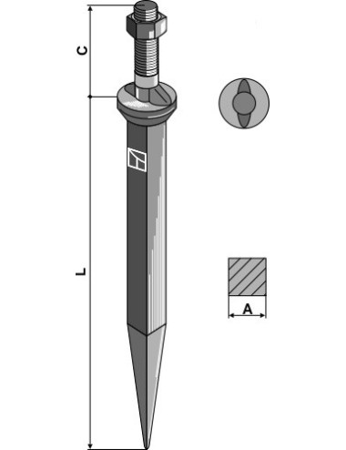 Dent de herse à semaille en acier au bore, collet ovale le long du sens de la marche