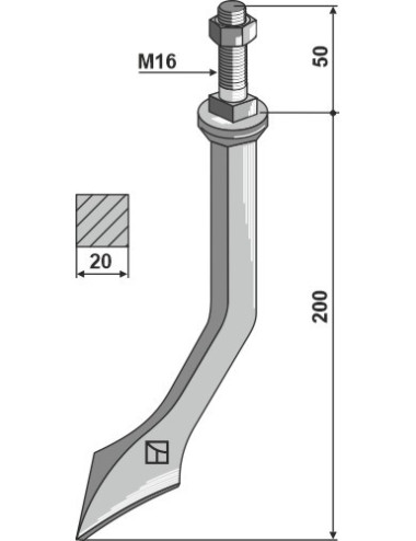 Dent de herse forme cuillére en acier au bore, traitée