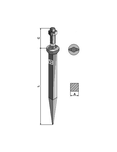 Dent de herse à semaille en acier au bore, collet oval en travers du sens de la marche