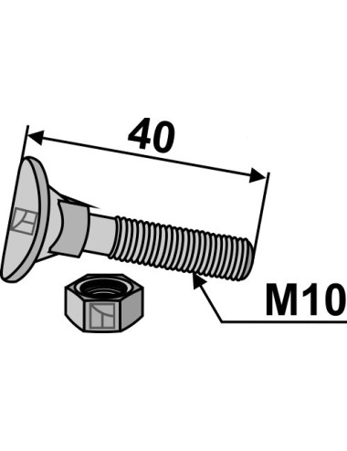 Boulon de cultivateur - M10x40 - 6.8