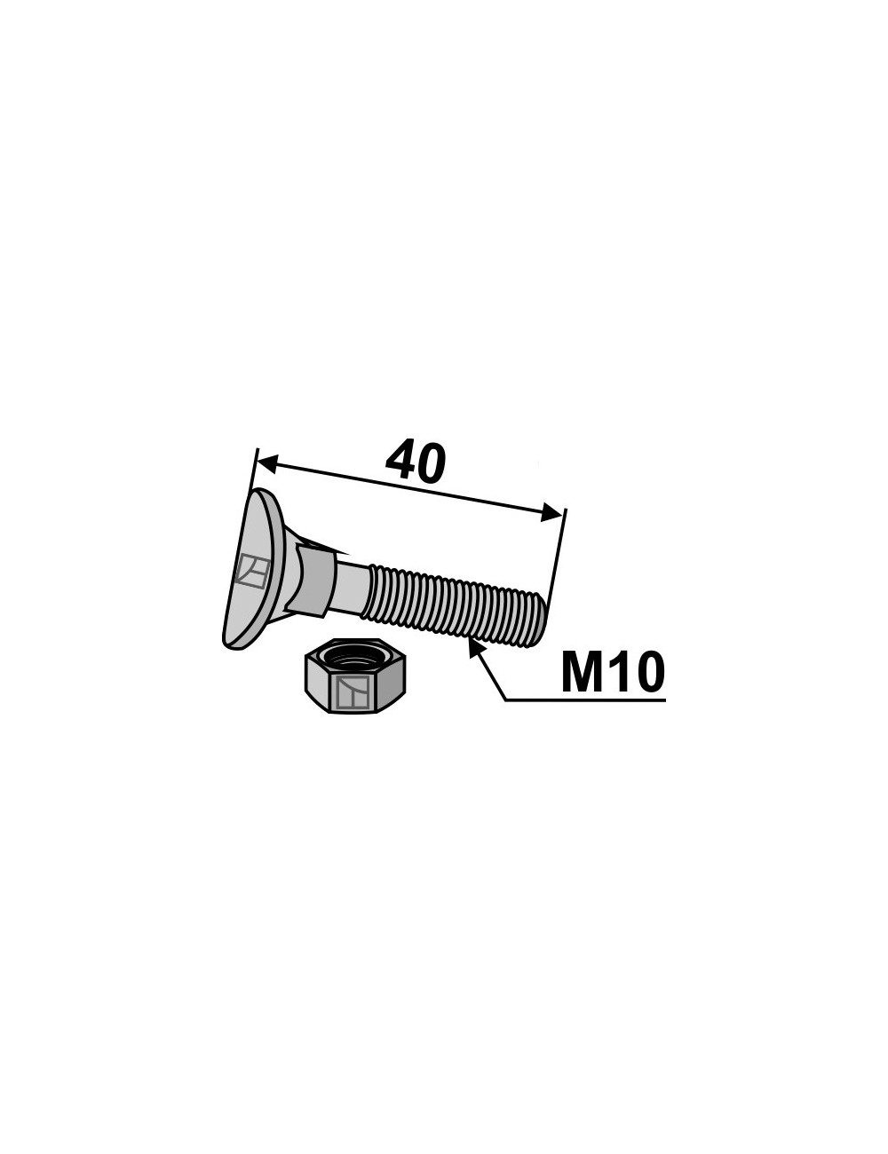 Boulon de cultivateur - M10x40 - 6.8