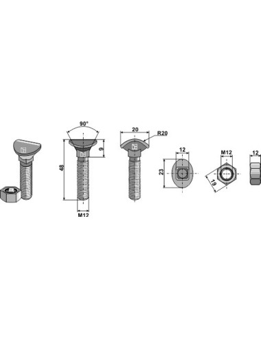 Boulon de cultivateur - M12x48 - 8.8