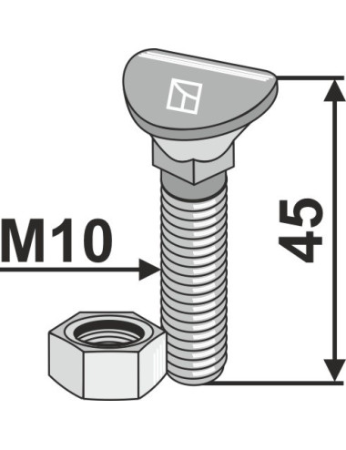 Boulon de cultivateur - M10x45 - 10.9