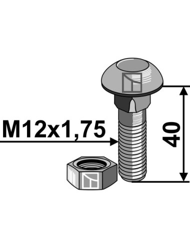 Boulon avec écrou - M12x1,75x40 - 10.9