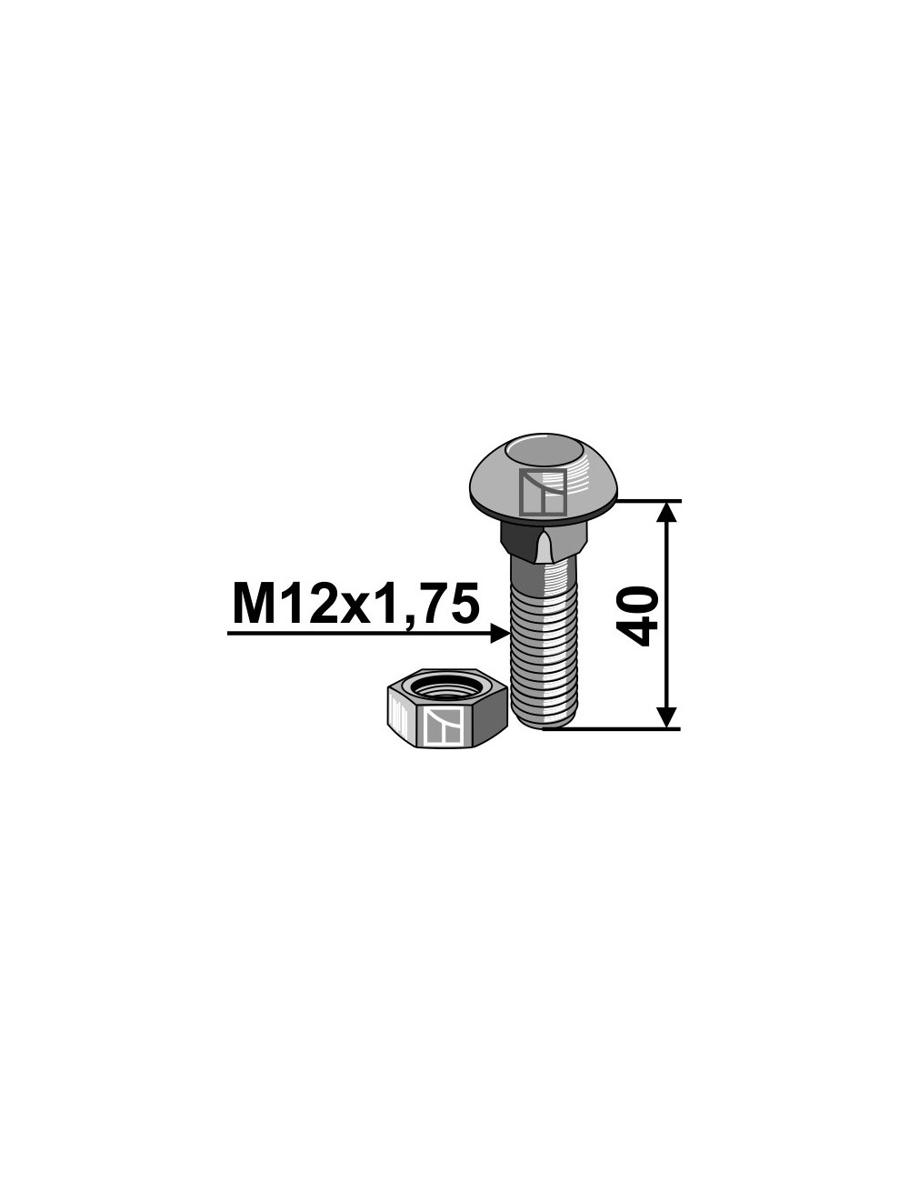 Boulon avec écrou - M12x1,75x40 - 10.9