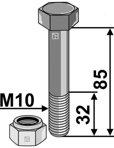 Boulon avec écrou à freinage interne - M10x1,5 - 10.9