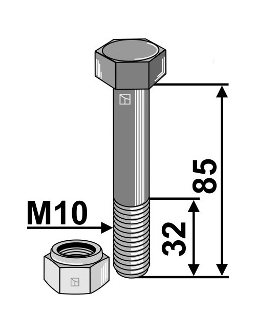 Boulon avec écrou à freinage interne - M10x1,5 - 10.9