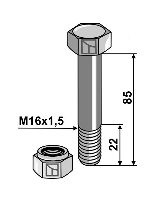 Boulon avec écrou à freinage interne - M16x1,5 - 10.9