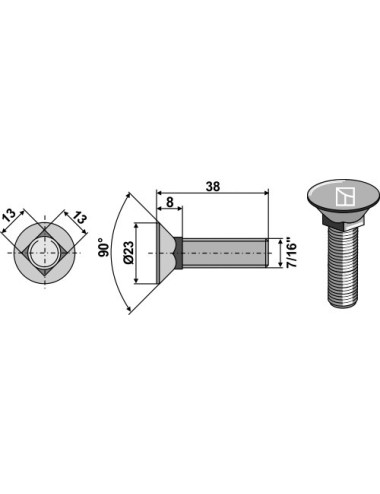 Boulon de charrue 7/16"x38