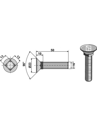 Boulon de charrue 7/16"x50