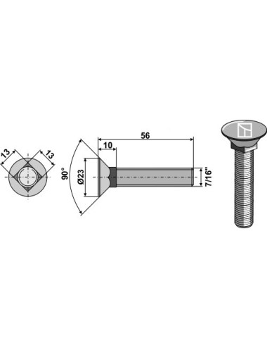 Boulon de charrue 7/16"x56