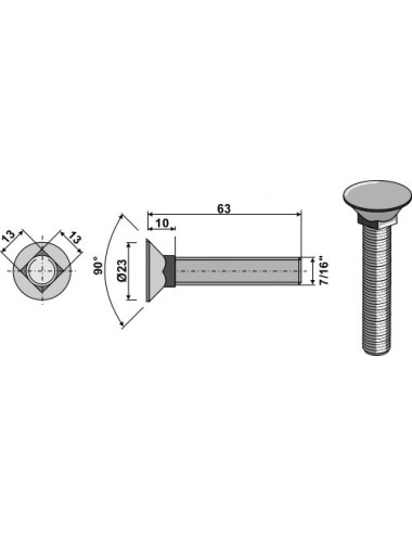 Boulon de charrue 7/16"x63