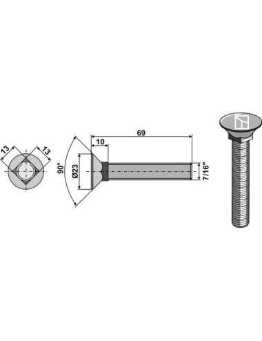 Boulon de charrue 7/16"x69