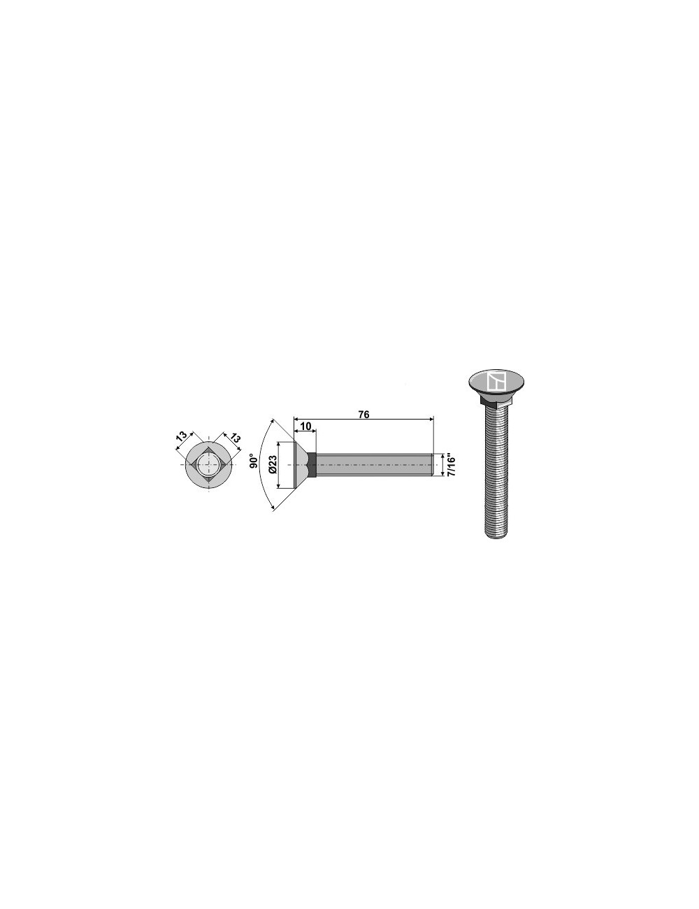 Boulon de charrue 7/16"x76