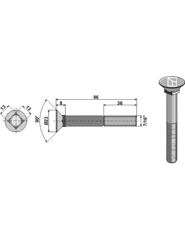 Boulon de charrue 7/16"x96