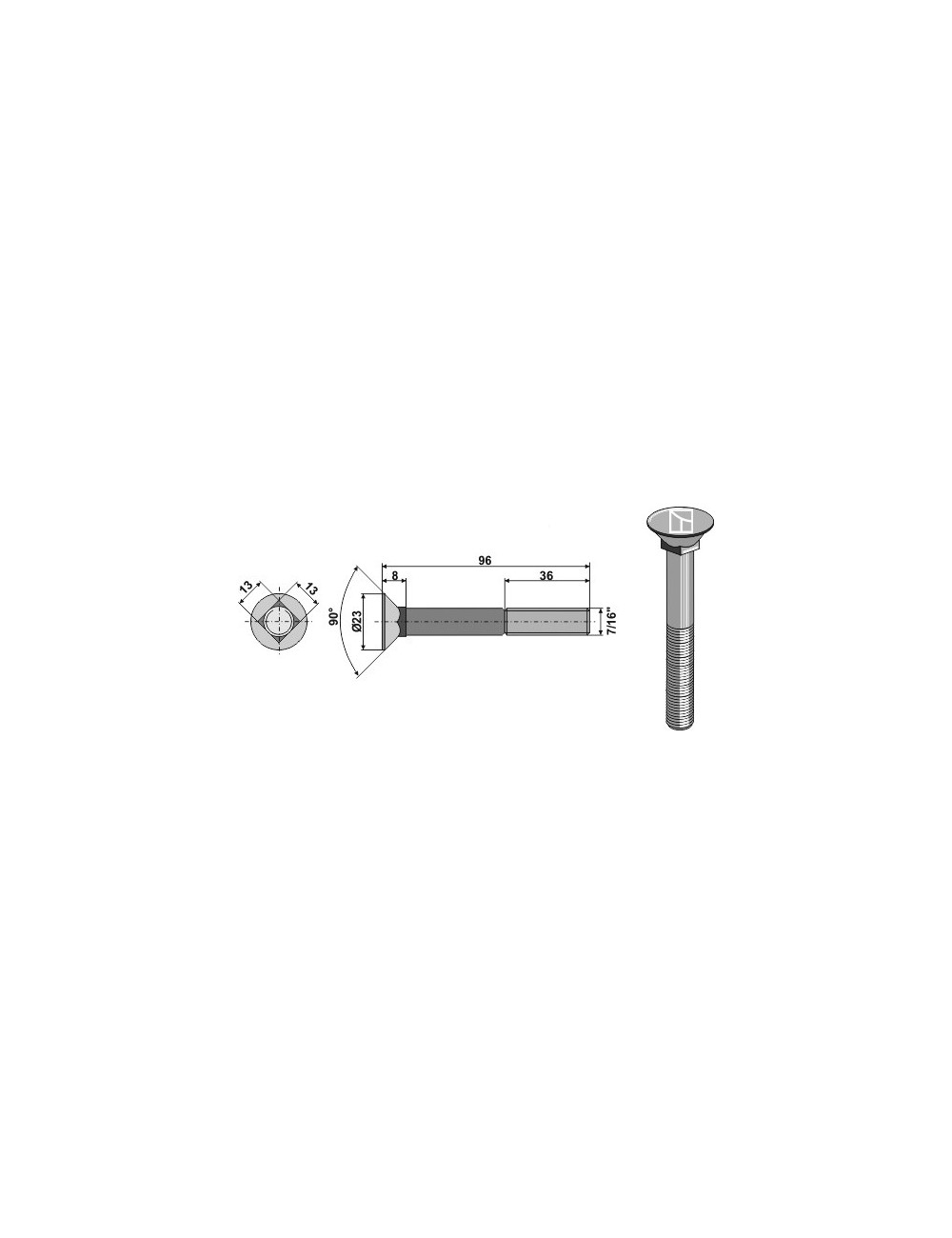 Boulon de charrue 7/16"x96