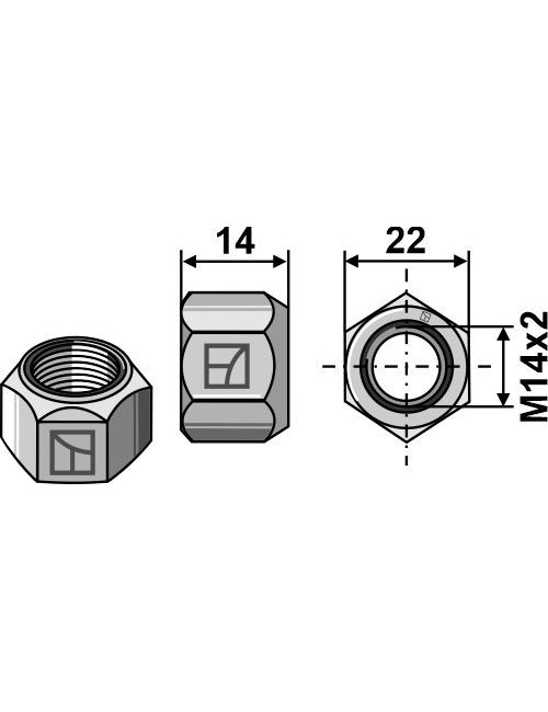 Écrou tout-métal avec partie de serrage M14x2 -DIN980 galv. 10.9