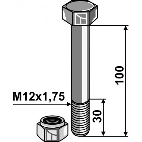 Boulon avec écrou à freinage interne - M12 - 8.8