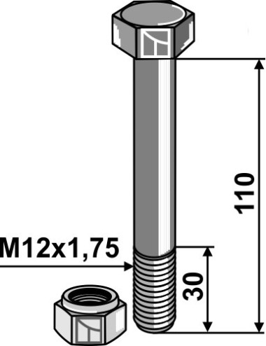 Boulon avec écrou à freinage interne - M12 - 8.8