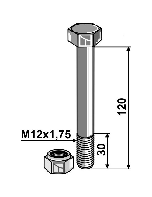 Boulon avec écrou à freinage interne - M12 - 8.8