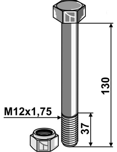 Boulon avec écrou à freinage interne - M12 - 8.8