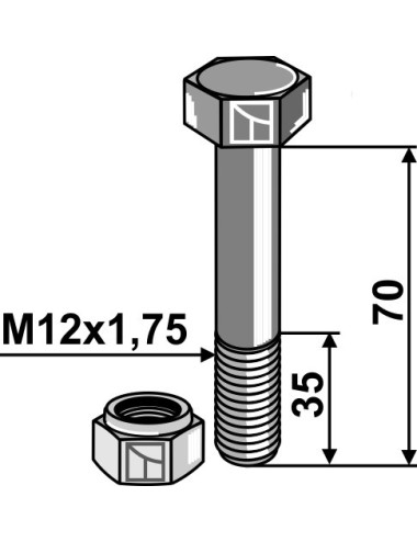 Boulon avec écrou à freinage interne - M12 - 8.8