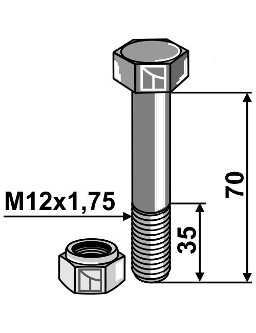 Boulon avec écrou à freinage interne - M12 - 8.8