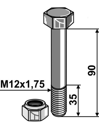 Boulon avec écrou à freinage interne - M12 - 8.8