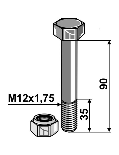 Boulon avec écrou à freinage interne - M12 - 8.8