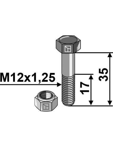 Boulon avec écrou à freinage interne - M12x1,25X35 - 12.9