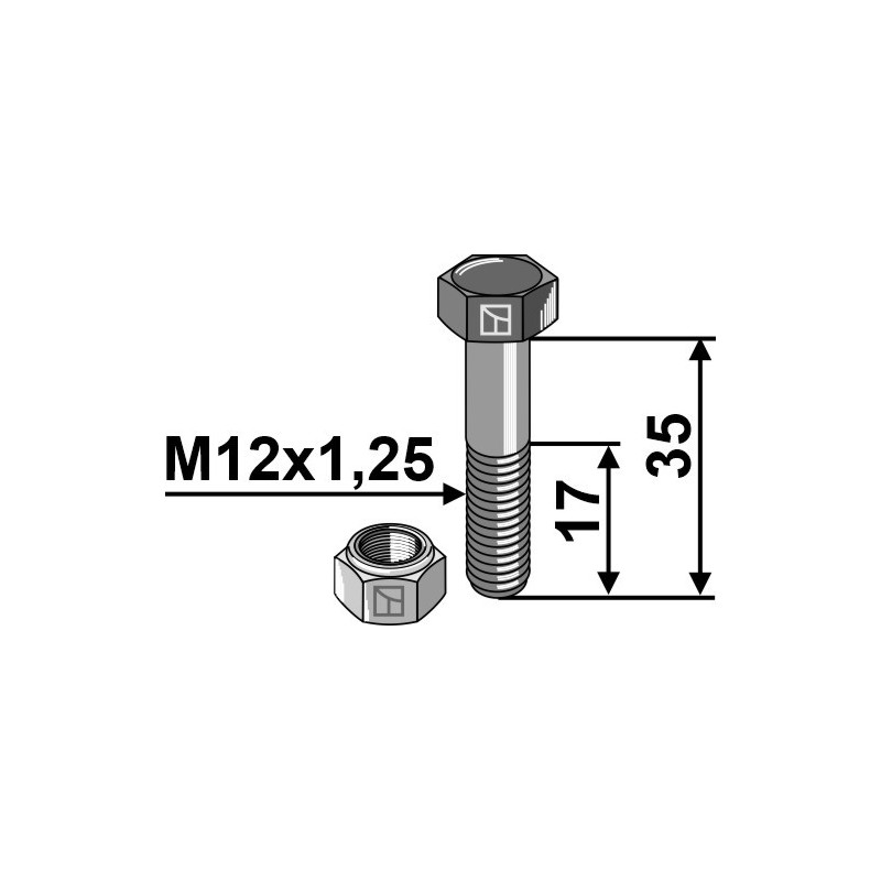 Boulon avec écrou à freinage interne - M12x1,25X35 - 12.9