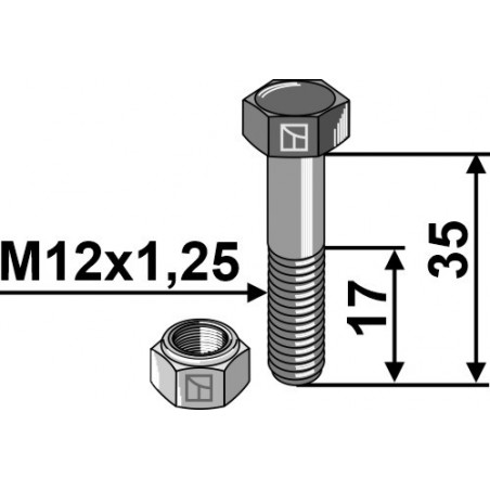 Boulon avec écrou à freinage interne - M12x1,25X35 - 12.9